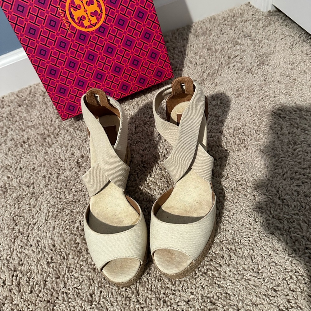 Tory Burch Tan Espadrille Wedges